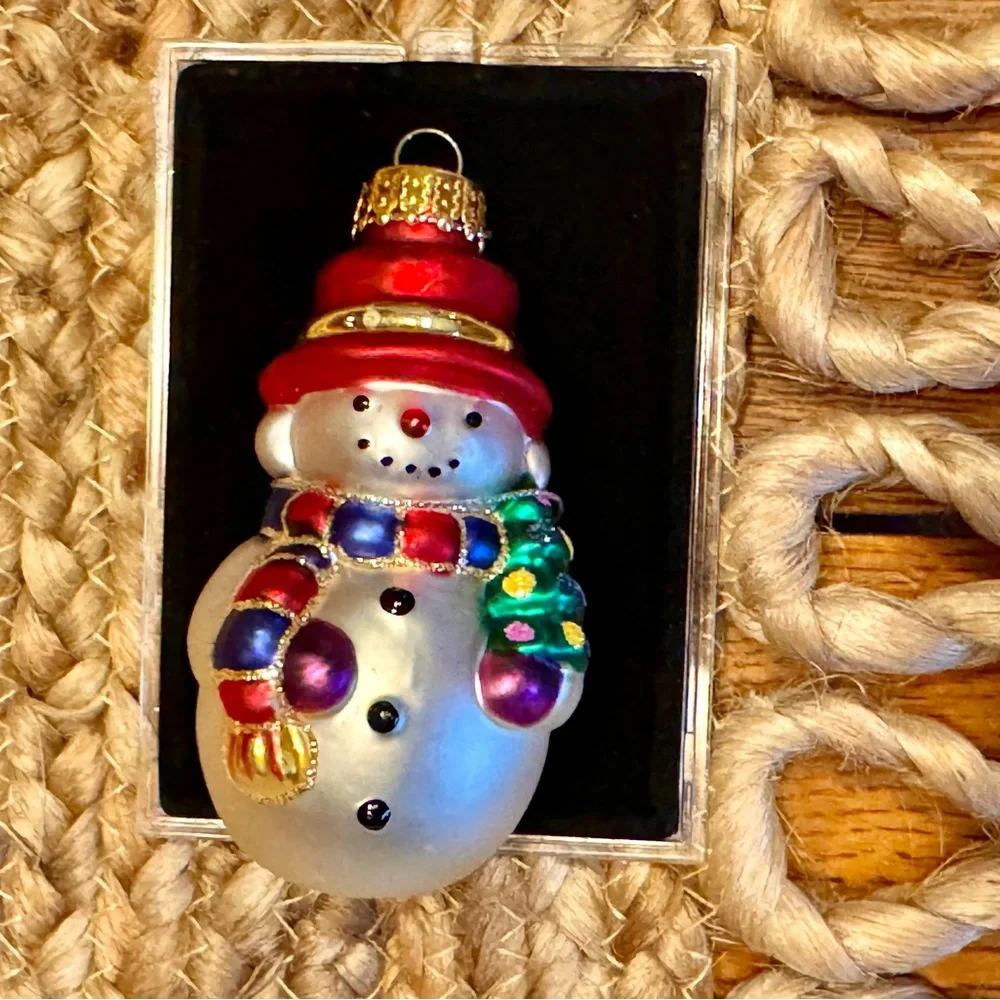Glass Hand-painted Snowman Christmas Ornament Multi Colored NIB